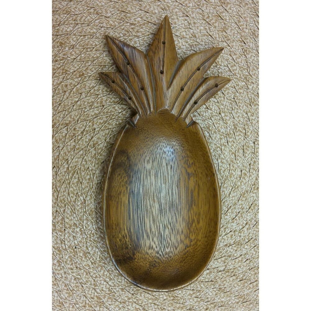 Vintage Hawaii Monkey Pod Wood Pineapple Shaped Trinket Dish or Incenses tray